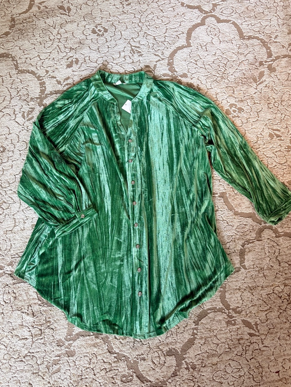 NWT Green Velvet Button-Down Top